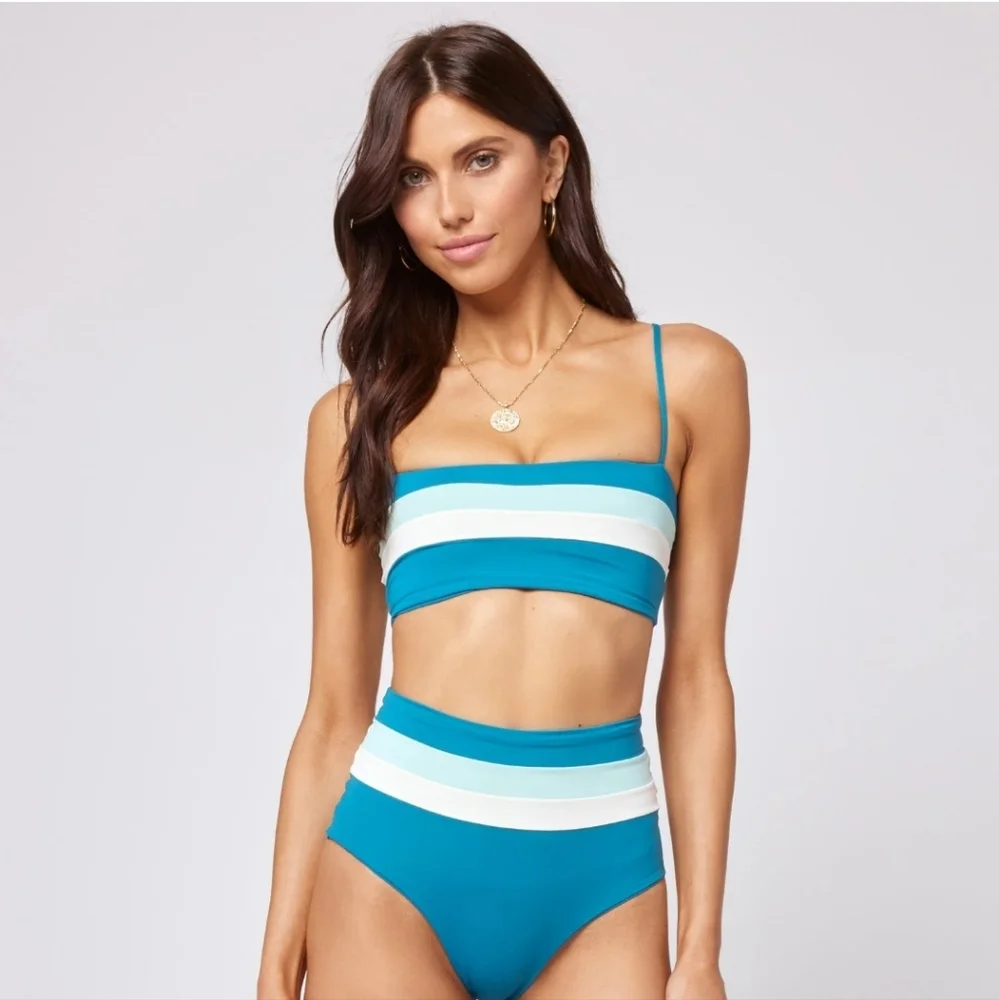 L*Space Rebel Stripe Bikini Top Beautiful Mediterranean-Cream-Pool Size S/P